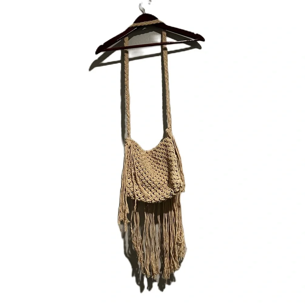 Handmade Macrame Fringe Shoulder Bag Purse - Picture 2 of 7